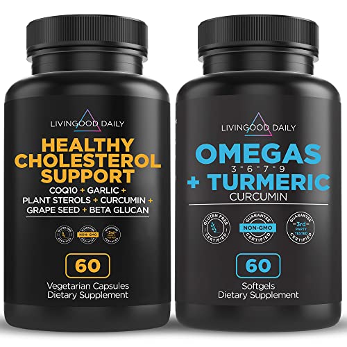 Livingood Daily Heart Health Supplements – Combination of Healthy Cholesterol Support and Omegas + Turmeric Supplements