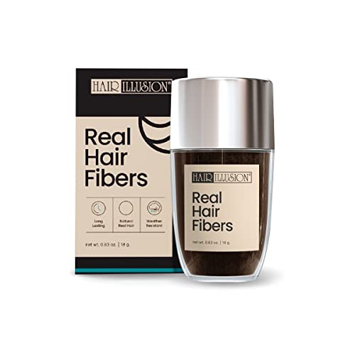 Hair Illusion Dark Brown Real Hair Fibers for Thinning Hair – 100% Natural Texture, Non Synthetic Hair Fibers – Bald Spot Cover Up for Women & Men – 18 Gram