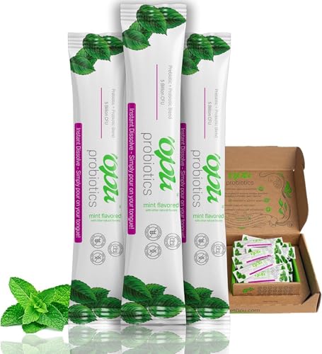‘Opu Probiotics Mint Instant-Dissolve – One Month Supply – 5 Billion CFU’s – Men, Women & Children w/Prebiotics Sugar Free, Gluten Free, Non GMO