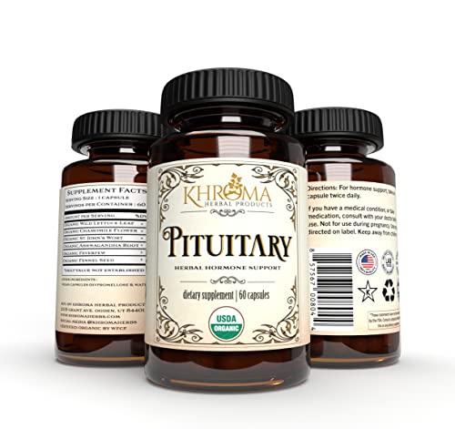 Organic Pituitary Blend – 60 Vegan Capsules in a Glass Bottle – for Maximum Pituitary Support – by Khroma Herbs